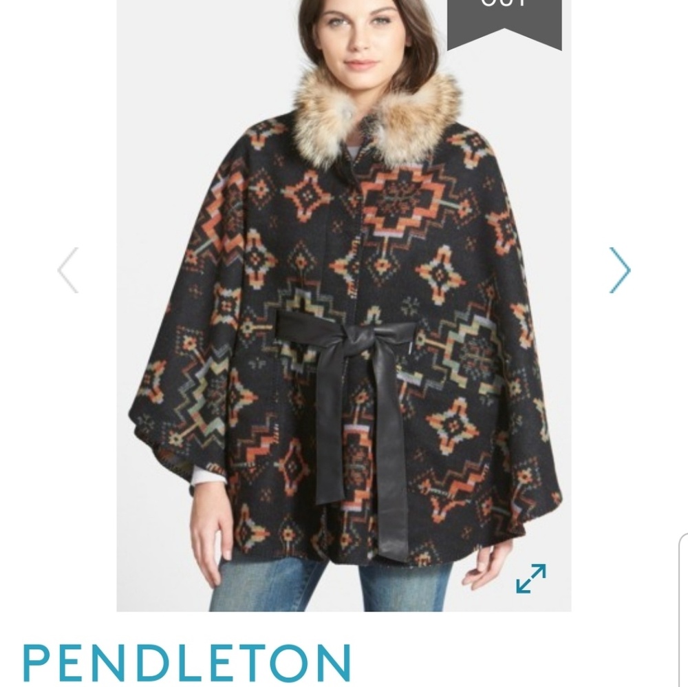 SOLD 🍒PENDLETON fur collar Aztec Cape large